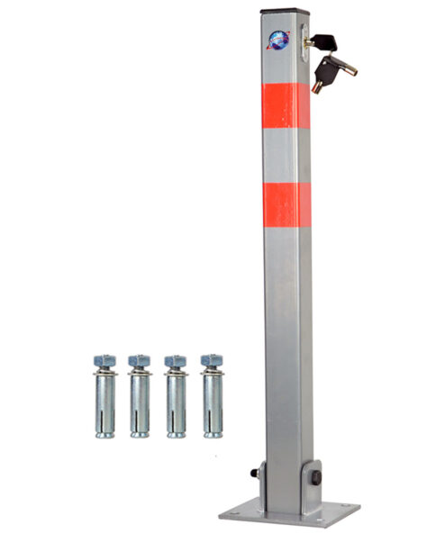 Folding bollard or folding barrier guards parking space