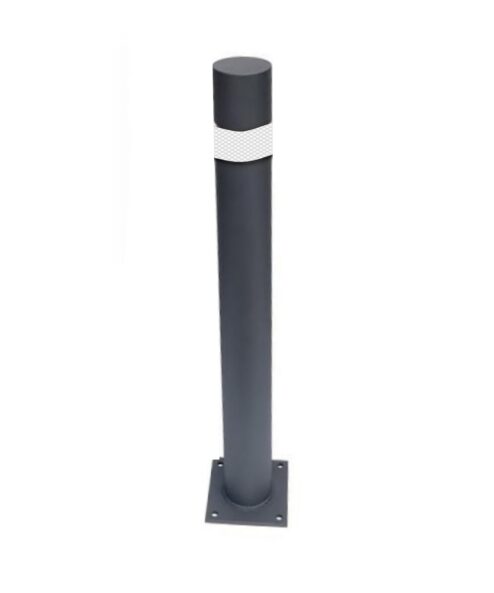 Pilona de seguridad fija con cinta reflectante con placa  diametro 90mm x800mm de altura