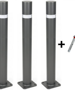 Pilona con placa fija  Bolardo de hierro para atornillar a suelo (3-Pilonas + Tornillería)