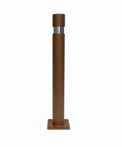 Pilona bolardo modelo Barcelona imitación corten de acero  fija con placa