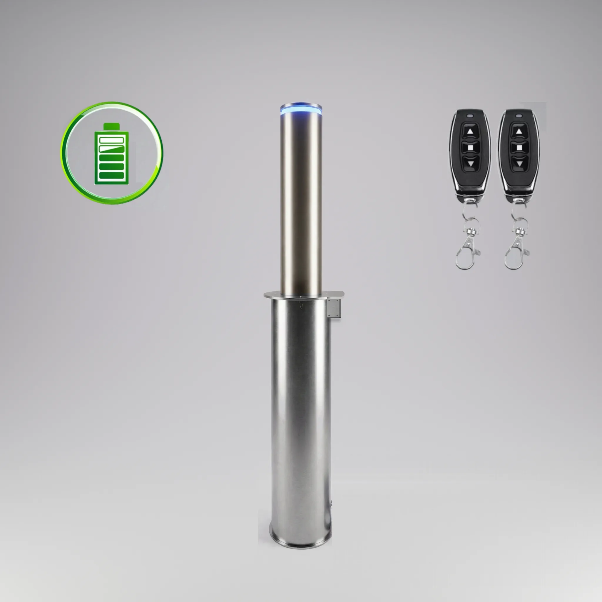 impact114-bateria-inox Pilona automática Bristol con batería 114 mm inox